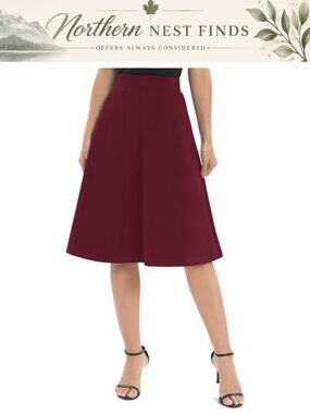 Women's A-Line High Waist Flare Midi Knee Length Stretchy Skirt